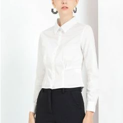 Allegra K Women's Work Office Cropped Button Down Vintage Shirt