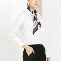 Allegra K Women's Work Office Cropped Button Down Vintage Shirt