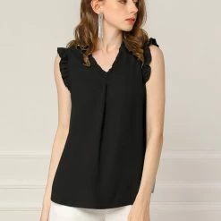 Allegra K Women's Ruffled Sleeveless Vintage Blouses Tops