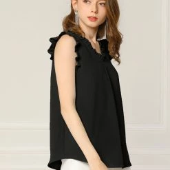 Allegra K Women's Ruffled Sleeveless Vintage Blouses Tops