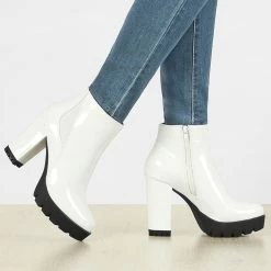 Allegra K Women's Rounded Toe Chunky Heel Platform Ankle Boots