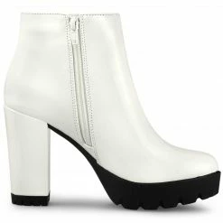 Allegra K Women's Rounded Toe Chunky Heel Platform Ankle Boots