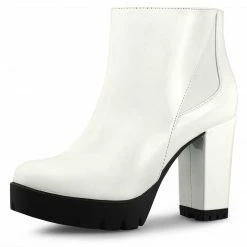 Allegra K Women's Rounded Toe Chunky Heel Platform Ankle Boots