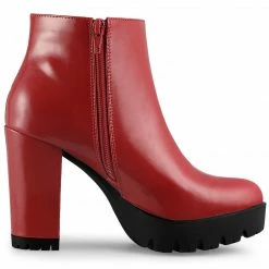 Allegra K Women's Rounded Toe Chunky Heel Platform Ankle Boots