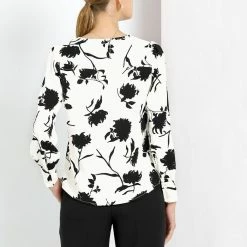 Allegra K Women's V-Neck Long Sleeve Pleated Front Floral Printed Blouse