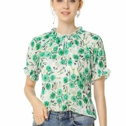 Allegra K Women's Floral Ruffled Short Sleeve Tops Ruffle Neck Casual Blouses 68 Allegra K Women's Floral Ruffled Short Sleeve Tops Ruffle Neck Casual Blouses