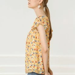 Allegra K Women's Chiffon Ruffle Sleeve Layered Floral Print Blouse Top