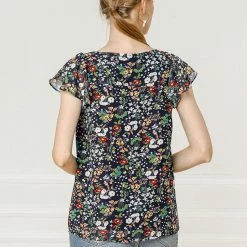 Allegra K Women's Chiffon Ruffle Sleeve Layered Floral Print Blouse Top