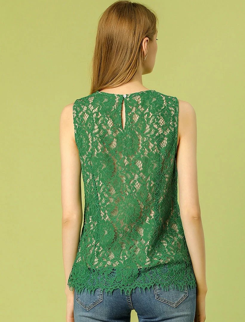 Allegra K Women's Lace Sleeveless Keyhole Back Lining Blouse Top 8 Allegra K Women's Lace Sleeveless Keyhole Back Lining Blouse Top