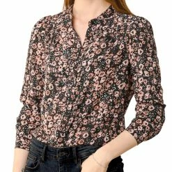 Allegra K Button Down Stand Collar V Neck Long Sleeve Floral Blouse Women 82 Allegra K Button Down Stand Collar V Neck Long Sleeve Floral Blouse Women