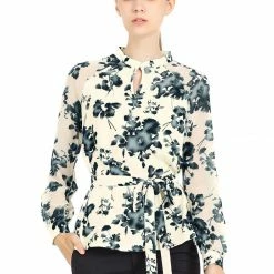 Allegra K Women's Elegant Work Shirts Long Raglan Sleeve Collared Tops Floral Peplum Blouses