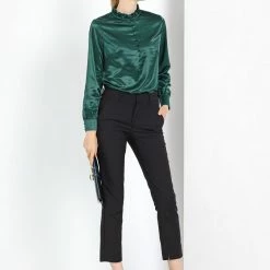 Allegra K Women's Ruffle Mock Neck Button Front Long Sleeve Casual Blouse Work Shirt