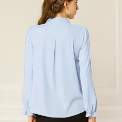 Allegra K Women's Button-Down Work Office Tops Chiffon Ruffled Stand Collar Blouse 58 Allegra K Women's Button-Down Work Office Tops Chiffon Ruffled Stand Collar Blouse