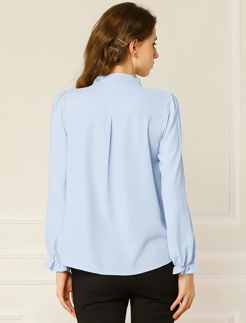 Allegra K Women's Button-Down Work Office Tops Chiffon Ruffled Stand Collar Blouse 24 Allegra K Women's Button-Down Work Office Tops Chiffon Ruffled Stand Collar Blouse