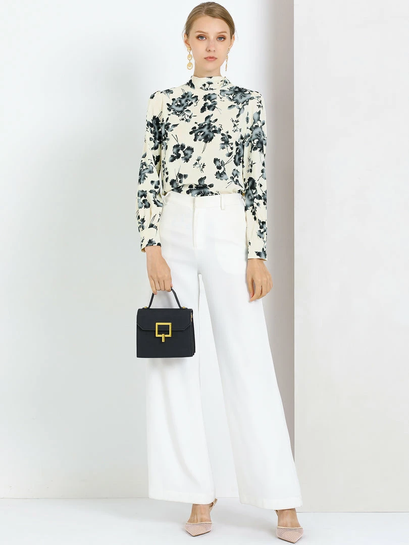 Allegra K Women's Tie Back Mock Neck Long Sleeve Floral Printed Blouse 10 Allegra K Women's Tie Back Mock Neck Long Sleeve Floral Printed Blouse