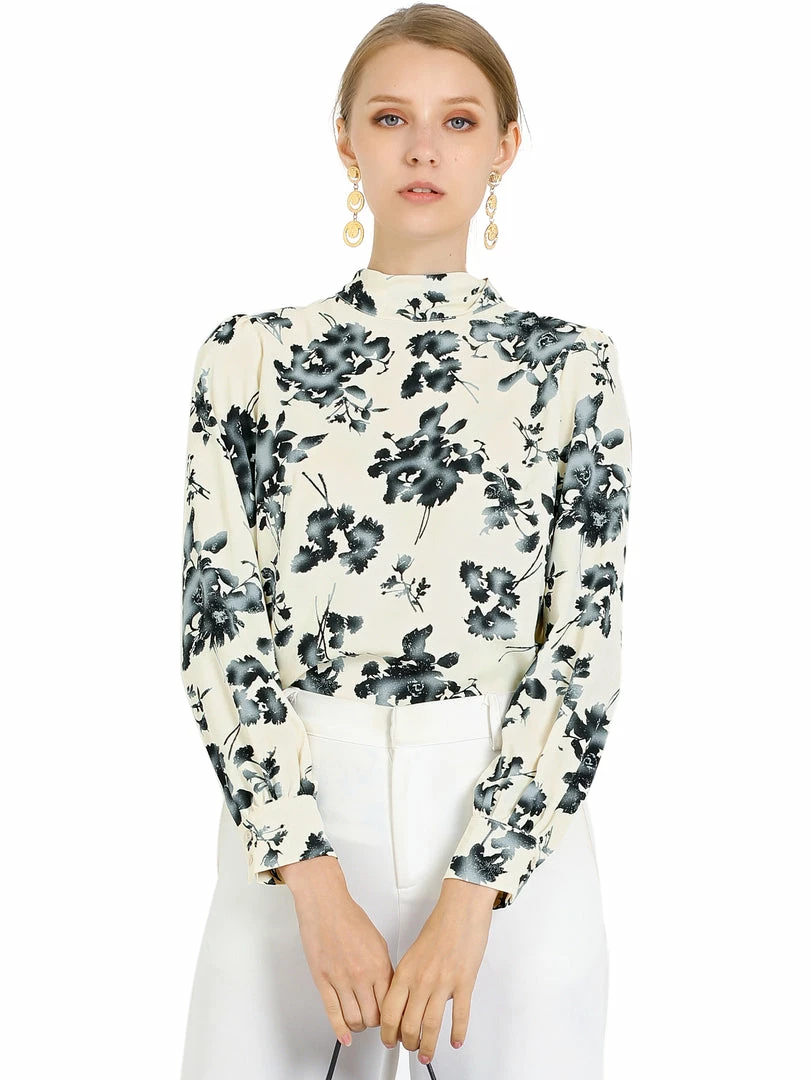 Allegra K Women's Tie Back Mock Neck Long Sleeve Floral Printed Blouse 11 Allegra K Women's Tie Back Mock Neck Long Sleeve Floral Printed Blouse