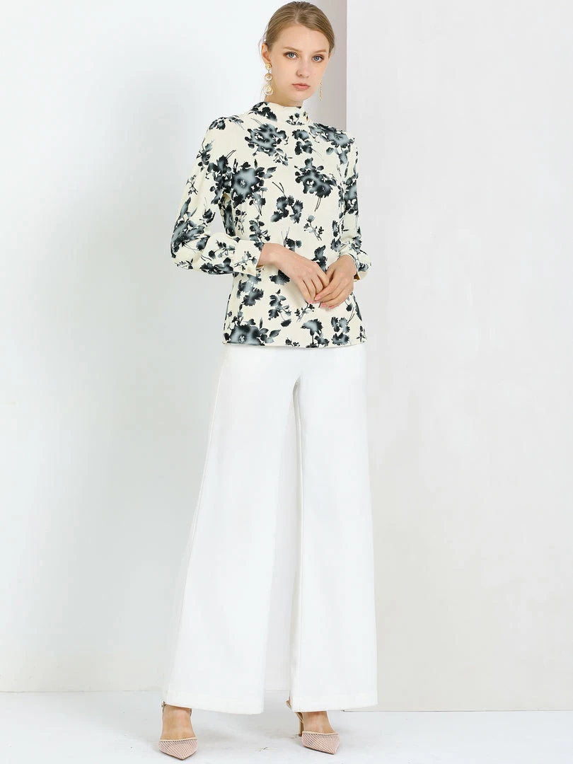 Allegra K Women's Tie Back Mock Neck Long Sleeve Floral Printed Blouse 13 Allegra K Women's Tie Back Mock Neck Long Sleeve Floral Printed Blouse