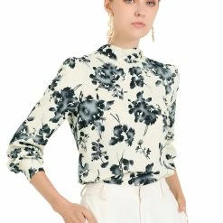 Allegra K Women's Tie Back Mock Neck Long Sleeve Floral Printed Blouse 20 Allegra K Women's Tie Back Mock Neck Long Sleeve Floral Printed Blouse