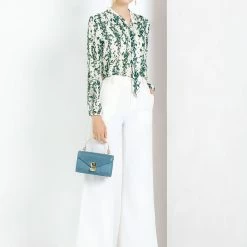 Allegra K Women's Tie Neck Floral Printed Bishop Sleeve Elegant Work Top Blouse