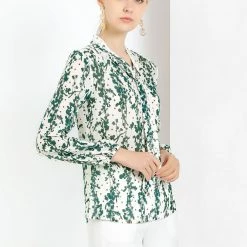 Allegra K Women's Tie Neck Floral Printed Bishop Sleeve Elegant Work Top Blouse