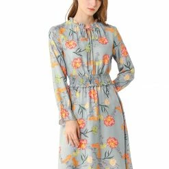 Allegra K Women's Vintage Floral Tie V Neck Smocked Waist Ruffle Dress 18 Allegra K Women's Vintage Floral Tie V Neck Smocked Waist Ruffle Dress