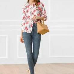 Allegra K Women's Long Sleeve Button Up Vintage Casual Floral Shirt