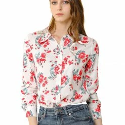 Allegra K Women's Long Sleeve Button Up Vintage Casual Floral Shirt