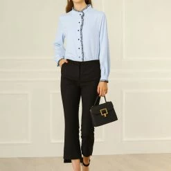 Allegra K Women Ruffle Stand Collar Shirt Button Down Office Work Chiffon Long Sleeve Top 58 Allegra K Women Ruffle Stand Collar Shirt Button Down Office Work Chiffon Long Sleeve Top