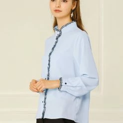 Allegra K Women Ruffle Stand Collar Shirt Button Down Office Work Chiffon Long Sleeve Top 59 Allegra K Women Ruffle Stand Collar Shirt Button Down Office Work Chiffon Long Sleeve Top