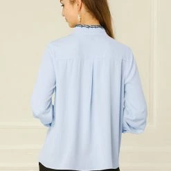 Allegra K Women Ruffle Stand Collar Shirt Button Down Office Work Chiffon Long Sleeve Top 60 Allegra K Women Ruffle Stand Collar Shirt Button Down Office Work Chiffon Long Sleeve Top