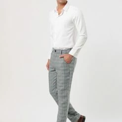 Allegra K Men's Plaid Checks Patterned Flat Front Chino Dress Pants