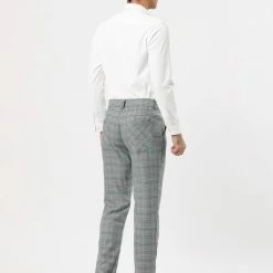 Allegra K Men's Plaid Checks Patterned Flat Front Chino Dress Pants