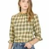 Allegra K Women's Vintage Check Ruffle Neck 3/4 Bell Sleeve Plaid Blouse Top