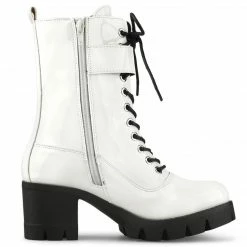 Allegra K Women's Zip Platform Chunky Heel Combat Boots