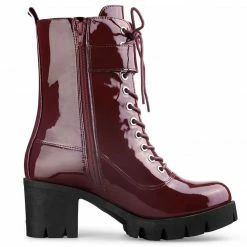 Allegra K Women's Zip Platform Chunky Heel Combat Boots