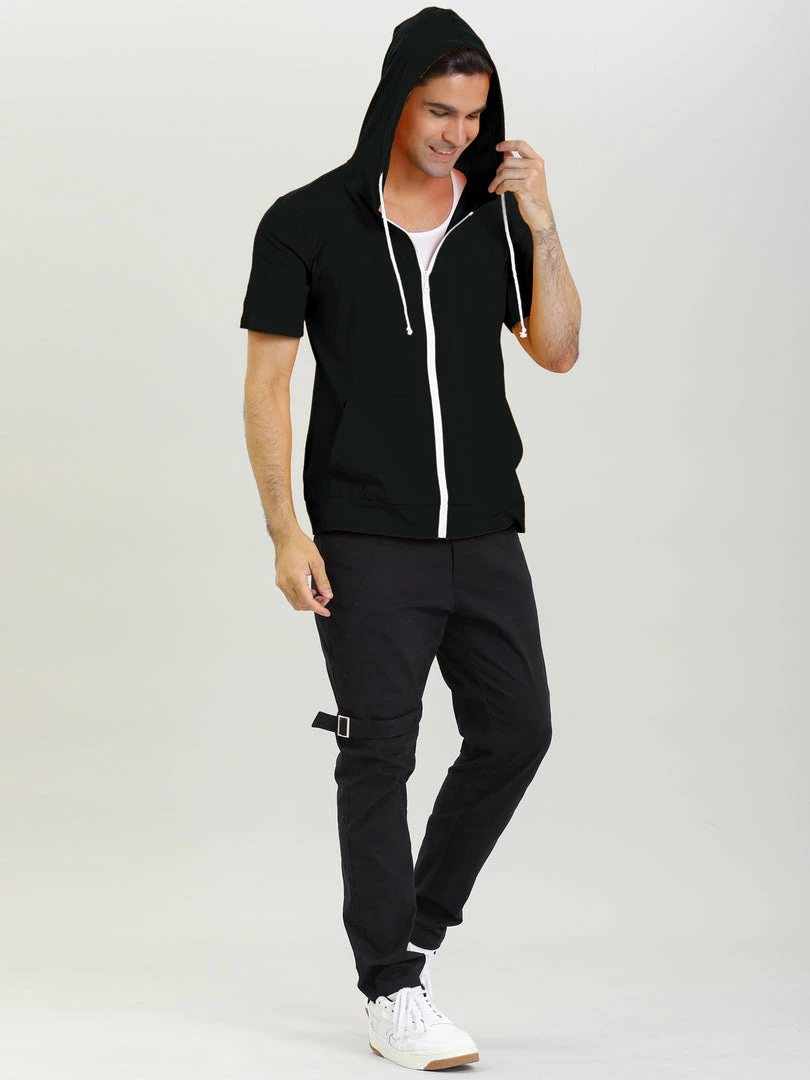 Allegra K Men's Hoodies Solid Color Zip Up Short Sleeve Jackets With Hood 18 Allegra K Men's Hoodies Solid Color Zip Up Short Sleeve Jackets With Hood