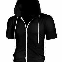 Allegra K Men's Hoodies Solid Color Zip Up Short Sleeve Jackets With Hood 41 Allegra K Men's Hoodies Solid Color Zip Up Short Sleeve Jackets With Hood