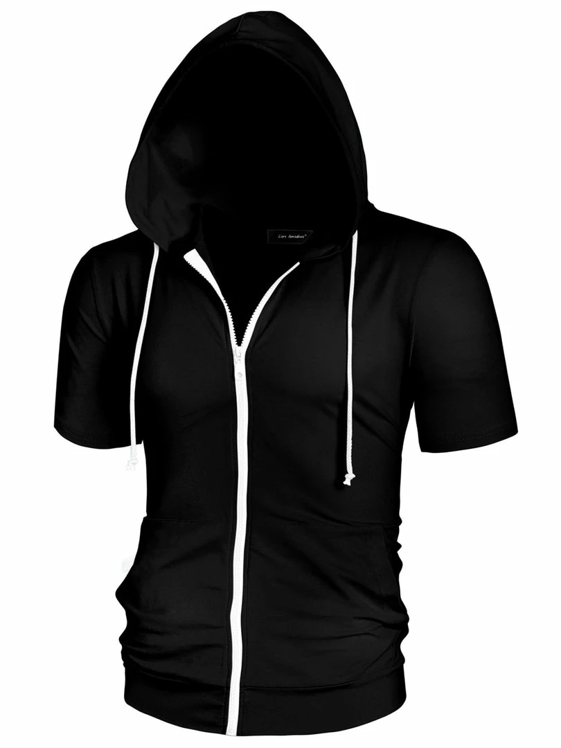 Allegra K Men's Hoodies Solid Color Zip Up Short Sleeve Jackets With Hood 16 Allegra K Men's Hoodies Solid Color Zip Up Short Sleeve Jackets With Hood