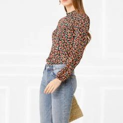 Allegra K Women's Elegant Collared Long Sleeve Tops Floral Chiffon Blouses