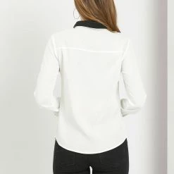 Allegra K Women's Peter Pan Collar Shirt Long Sleeve Vintage Work Button Down Blouse Top