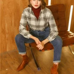 Allegra K Women's Plaid Shirts Button Down Long Sleeve Pockets Oversized Tunics Blouse