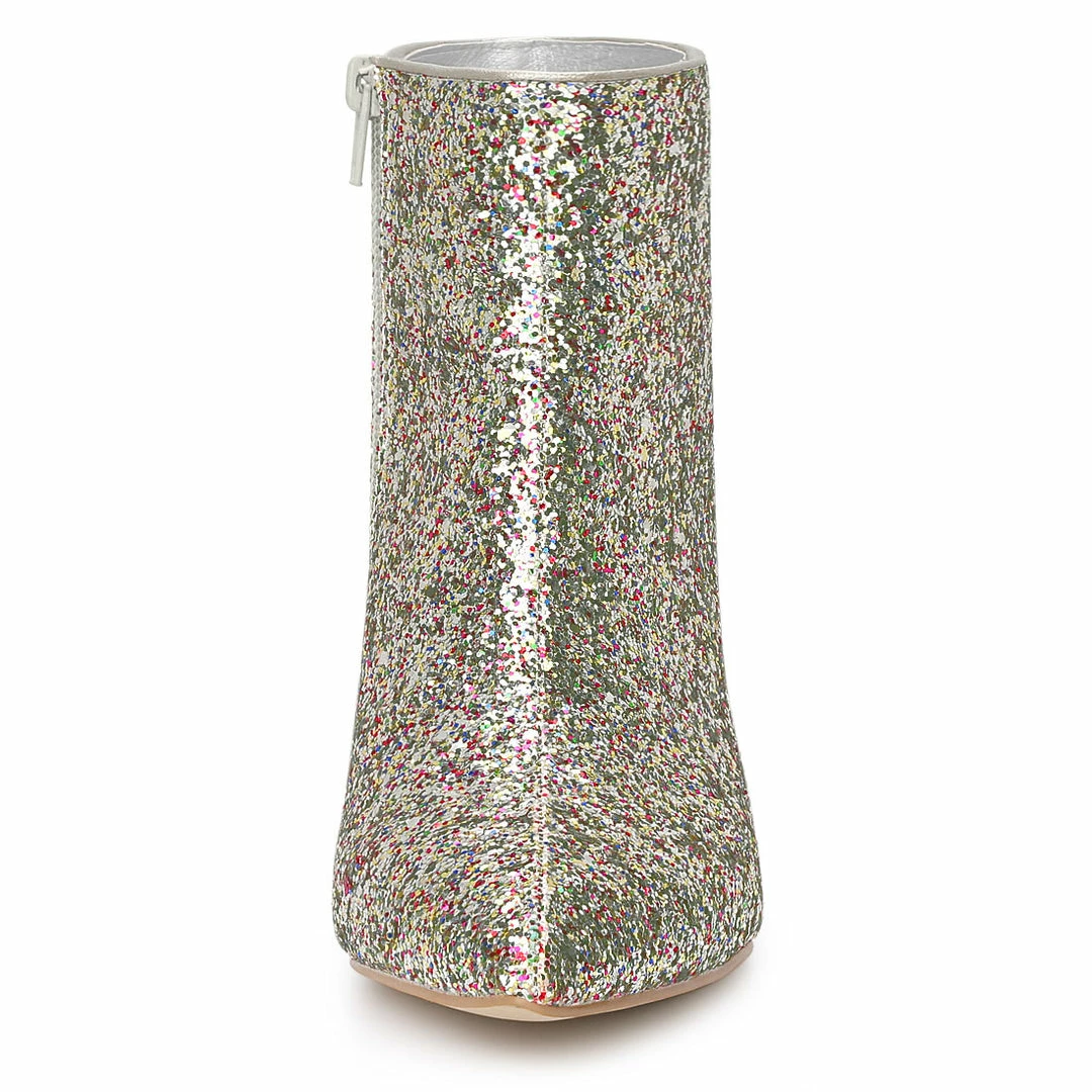 Allegra K Shoes Women's Glitter Pointed Toe Stiletto Heel Ankle Boots 6 Allegra K Shoes Women's Glitter Pointed Toe Stiletto Heel Ankle Boots