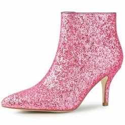 Allegra K Shoes Women's Glitter Pointed Toe Stiletto Heel Ankle Boots 37 Allegra K Shoes Women's Glitter Pointed Toe Stiletto Heel Ankle Boots