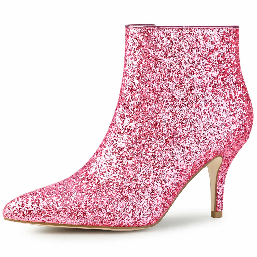 Allegra K Shoes Women's Glitter Pointed Toe Stiletto Heel Ankle Boots 11 Allegra K Shoes Women's Glitter Pointed Toe Stiletto Heel Ankle Boots