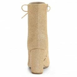 Allegra K Women's Glitter Pointed Toe Block Heel Ankle Boots Shoes