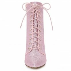 Allegra K Women's Glitter Pointed Toe Block Heel Ankle Boots Shoes