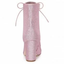 Allegra K Women's Glitter Pointed Toe Block Heel Ankle Boots Shoes