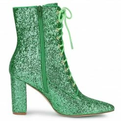 Allegra K Women's Glitter Pointed Toe Block Heel Ankle Boots Shoes