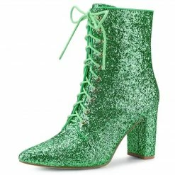 Allegra K Women's Glitter Pointed Toe Block Heel Ankle Boots Shoes