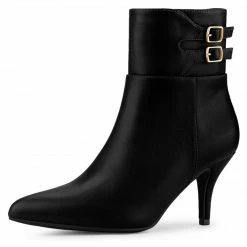 Allegra K Shoes Women's Pointed Toe Buckle Stiletto Heels Ankle Boots 39 Allegra K Shoes Women's Pointed Toe Buckle Stiletto Heels Ankle Boots